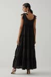 Shop_TIC_Black Cotton Plain Solid V Neck Tiered Ruffle Maxi Dress _at_Aza_Fashions