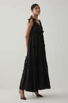 TIC_Black Cotton Plain Solid V Neck Tiered Ruffle Maxi Dress _Online_at_Aza_Fashions