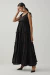 Buy_TIC_Black Cotton Plain Solid V Neck Tiered Ruffle Maxi Dress _Online_at_Aza_Fashions