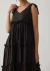 TIC_Black Cotton Plain Solid V Neck Tiered Ruffle Maxi Dress _at_Aza_Fashions