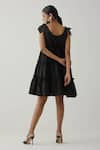 Shop_TIC_Black Cotton Plain Solid V Neck Tiered Ruffle Dress _at_Aza_Fashions