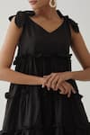 Shop_TIC_Black Cotton Plain Solid V Neck Tiered Ruffle Dress _Online_at_Aza_Fashions