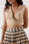 Shop_TIC_Beige Cotton Lapel Collar Crop Top For Women_Online_at_Aza_Fashions