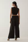 Shop_TIC_Black Cotton Plain Solid Plunge Neck Collared Crop Top And Pant Set _at_Aza_Fashions