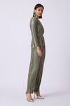 Buy_Scarlet Sage_Gold Solid V Neck Top And Pant Set  _Online_at_Aza_Fashions