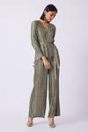 Scarlet Sage_Gold Solid V Neck Top And Pant Set  _Online_at_Aza_Fashions