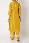 Shop_Devnaagri_Yellow Kota Tissue Round Hand Block Print Kurta Set _at_Aza_Fashions