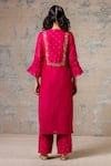 Shop_Devnaagri_Pink Chanderi Round Embroidered Kurta Set _at_Aza_Fashions