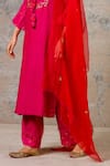 Devnaagri_Pink Chanderi Round Embroidered Kurta Set _at_Aza_Fashions