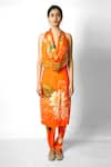 Taavare_Orange Silk Draped Kurta And Pant Set _Online_at_Aza_Fashions