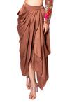 Taavare_Brown Organza Embroidered Crop Top And Draped Skirt Set_at_Aza_Fashions