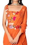 Buy_Taavare_Orange Raw Silk Square Neck Ruffle Pre-draped Saree With Blouse_Online_at_Aza_Fashions