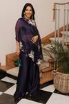 Buy Nehha Nhata Purple Organza And Silk Satin Floral Motifs V Neck One Shoulder Cape Palazzo Set at Aza Fashions Buy_Nehha Nhata_Purple Organza And Silk Satin Floral Motifs V Neck One Shoulder Cape Palazzo Set _at_Aza_Fashions
