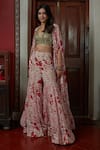 Arpita Mehta_Red Georgette Embroidered Floral V Neck Pattern Cape And Gharara Set _at_Aza_Fashions