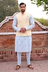 Shop_Nitesh Singh Chauhan_Beige Linen And Silk Printed Floral Bundi With Kurta Set  _at_Aza_Fashions