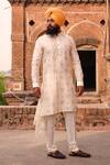 Buy_Nitesh Singh Chauhan_White Cotton Silk Draped Asymmetric Kurta Set_Online_at_Aza_Fashions