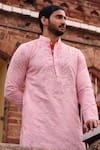 Nitesh Singh Chauhan_Pink Cotton Silk Embroidered Floral Motifs Kurta Set  _Online_at_Aza_Fashions