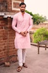 Buy_Nitesh Singh Chauhan_Pink Cotton Silk Embroidered Floral Motifs Kurta Set  _at_Aza_Fashions