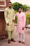 Shop_Nitesh Singh Chauhan_Green Embroidered Cotton Silk Kurta Set_Online_at_Aza_Fashions