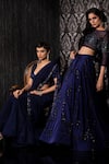 Buy_Shilpi Gupta_Blue Silk Satin, Net Sequins, Border Embroidered Pre-draped Saree With Blouse 