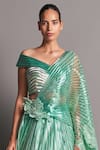 Buy_Amit Aggarwal_Green Tulle Asymmetric Metallic Draped Lehenga Set  _Online_at_Aza_Fashions