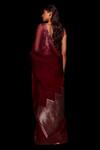 Shop_Amit Aggarwal_Maroon Georgette V Neck Organza Saree With Blouse _at_Aza_Fashions