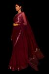 Amit Aggarwal_Maroon Georgette V Neck Organza Saree With Blouse _Online_at_Aza_Fashions