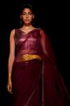 Buy_Amit Aggarwal_Maroon Georgette V Neck Organza Saree With Blouse _Online_at_Aza_Fashions