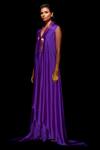 Amit Aggarwal_Purple Chiffon V Neck Draped Layered Dress _Online_at_Aza_Fashions