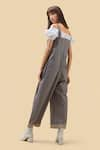 Shop_Chillosophy_Grey Poplin V Neck Jumpsuit With Front Knot  _at_Aza_Fashions