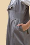 Chillosophy_Grey Poplin V Neck Jumpsuit With Front Knot  _at_Aza_Fashions