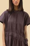 Chillosophy_Brown Poplin Band Collar Asymmetric Anti-fit Dress _at_Aza_Fashions
