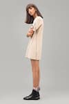 Chillosophy_Beige European Crepe V Neck Short Box Dress  _Online_at_Aza_Fashions