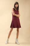 Shop_Chillosophy_Maroon European Crepe Round Short Dress With Pleats  _Online_at_Aza_Fashions