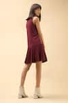 Shop_Chillosophy_Maroon European Crepe Round Short Dress With Pleats  _at_Aza_Fashions