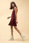 Chillosophy_Maroon European Crepe Round Short Dress With Pleats  _Online_at_Aza_Fashions