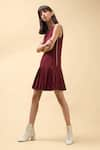 Buy_Chillosophy_Maroon European Crepe Round Short Dress With Pleats  _Online_at_Aza_Fashions