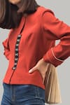 Chillosophy_Orange European Crepe Round Short Jacket  _Online_at_Aza_Fashions