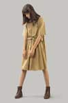 Buy_Chillosophy_Beige Poplin Straight Collar Short Anti-fit Dress  _Online_at_Aza_Fashions