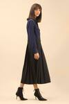 Chillosophy_Black European Crepe Straight Collar Pleated Midi Dress _Online_at_Aza_Fashions
