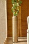 Buy_Mason Home_Gold Aluminium Babylon Textured Pillar Planter_at_Aza_Fashions