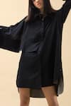 Buy_Chillosophy_Black European Crepe Straight Collar Short Shirt Dress _Online_at_Aza_Fashions