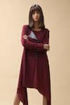 Buy_Chillosophy_Maroon European Crepe Round Short Asymmetric Dress  _at_Aza_Fashions