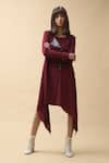 Shop_Chillosophy_Maroon European Crepe Round Short Asymmetric Dress  _at_Aza_Fashions