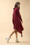 Chillosophy_Maroon European Crepe Round Short Asymmetric Dress  _Online_at_Aza_Fashions