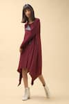 Buy_Chillosophy_Maroon European Crepe Round Short Asymmetric Dress  _Online_at_Aza_Fashions