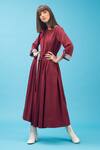 Chillosophy_Maroon Cotton Round Midi Dress With Belt  _Online_at_Aza_Fashions