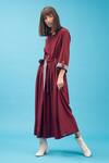 Shop_Chillosophy_Maroon Cotton Round Midi Dress With Belt  _Online_at_Aza_Fashions