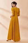 Shop_Aakaar_Yellow Moss Crepe V Neck Puff Sleeves Gown _at_Aza_Fashions