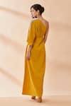 Shop_Aakaar_Yellow Moss Crepe Pearl And Cutdana One Shoulder Gown _at_Aza_Fashions